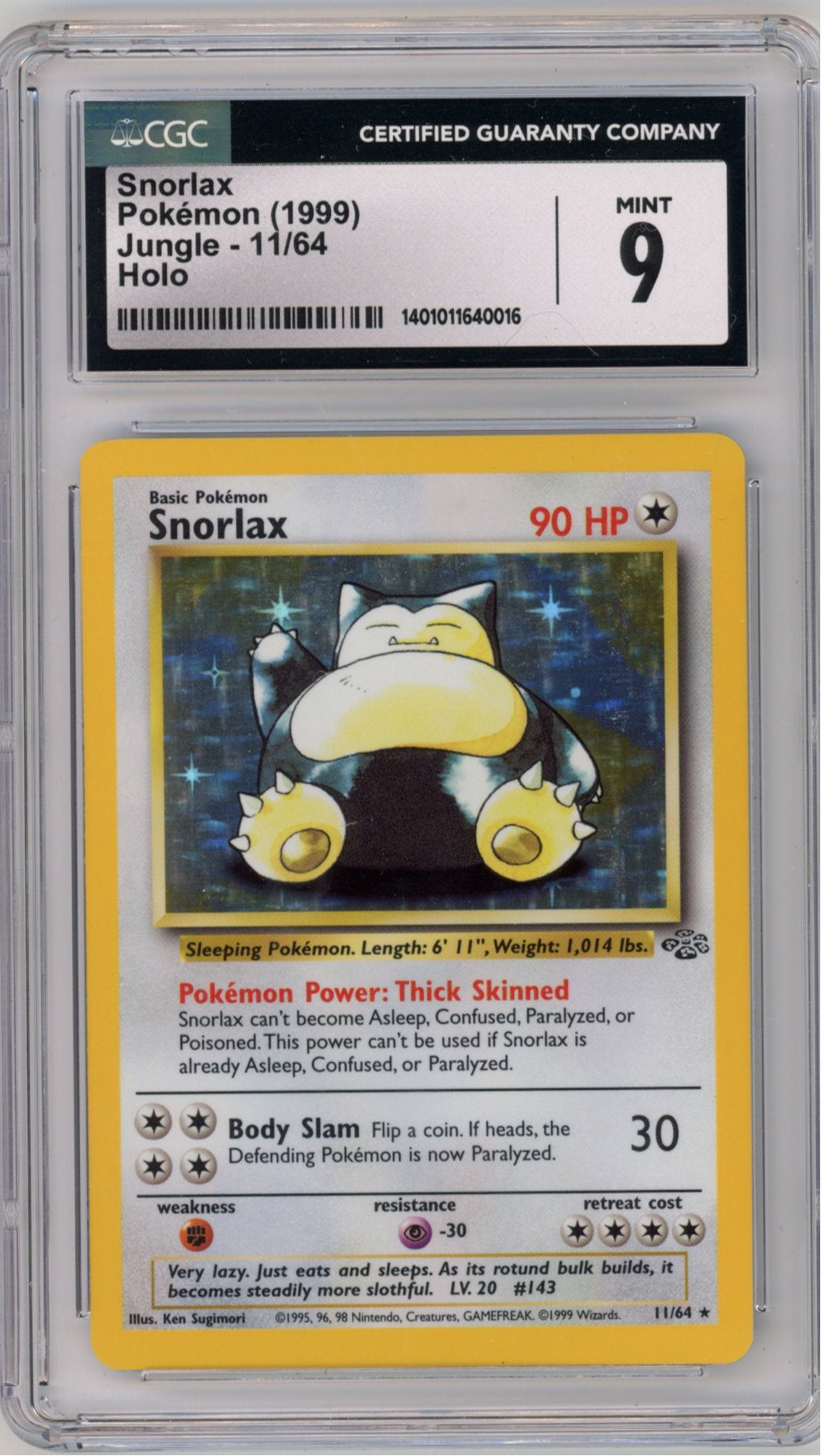 1999 Snorlax 11 Holo Jungle CGC 9