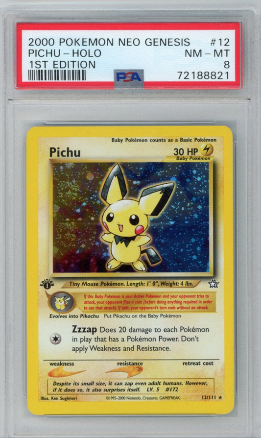Pichu 1st Edition 2 SWIRLS!  PSA 8